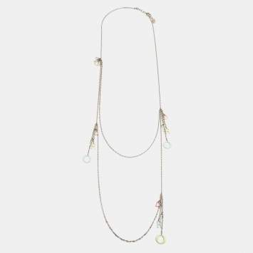 Pre Owned Dior Logo Enamel Silver Tone Necklace