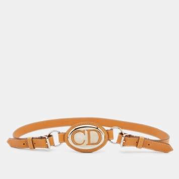 Pre Owned Dior Tan Leather CD Plague Buckle Belt 85CM