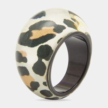 Pre Owned Dior Resin Leopard Printed Ring