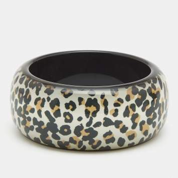 Pre Owned Dior Black Resin Acrylic Leopard Printed Bangle Bracelet