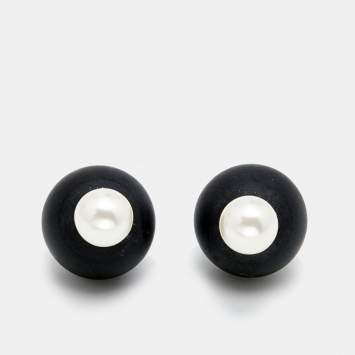 Pre Owned Dior Tribales Resin Faux Pearl Silver Tone Earrings