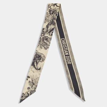 Pre Owned Dior Hazelnut / Black Toile de Jouy Sauvage Mitzah Printed Silk  Bandeau Scarf