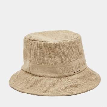 Pre Owned Dior Beige Logo Embroidered Cotton Bucket Hat