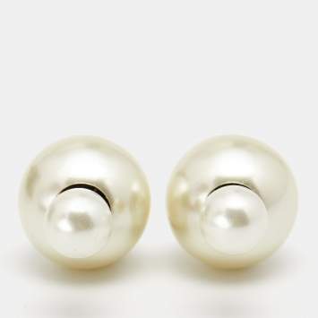 Pre Owned Dior Tribales Faux Pearl Gold Tone Stud Earrings