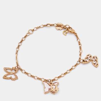 Pre Owned Dior Gold Tone Mother Of Pearl Butterfly Charm Bracelet