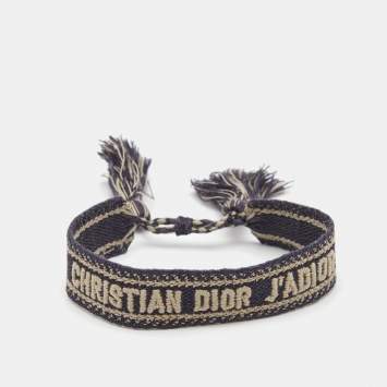 Pre Owned Dior J'adior Navy Blue Embroidered Cotton Bracelet 