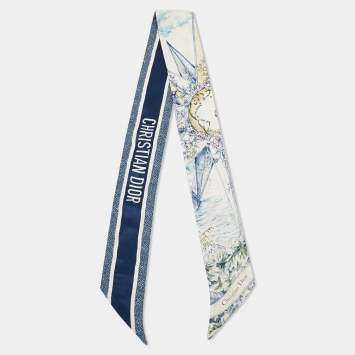 Pre Owned Dior White/Navy Blue Reve d'Infini Silk Mitzah Scarf