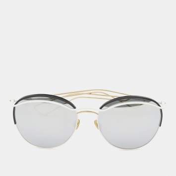 Pre Owned Dior Dioround White & Gold Tone/Grey  4U9DC Round Sunglasses
