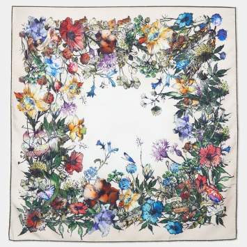 Pre Owned Christian Dior Beige D-Millefiori Printed Silk Square Scarf