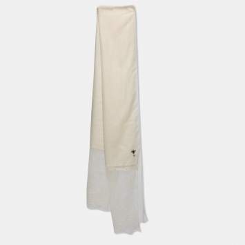 Pre Owned Dior Cream Tulle Trim Cashmere & Silk Stole