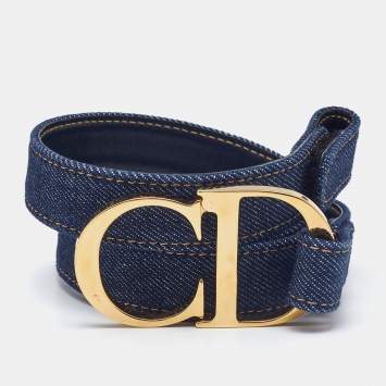 Pre Owned Dior Navy Blue Denim CD Logo Buckle Belt L
