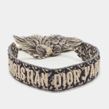 Pre Owned Dior J'adior Navy Blue Cotton Embroidered Bracelet