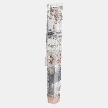 Pre Owned Dior Cream Floral Lace Logo Print Sheer Silk Stole
