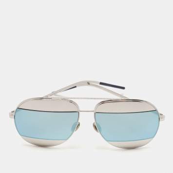 Pre Owned Dior Silver/Blue Split 1 Aviator Sunglasses