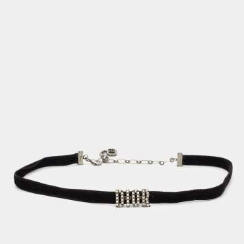 Pre Owned Dior Black Velvet Crystal Dior Logo Choker