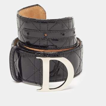 Pre Owned Dior Black Cannage Patent Leather D Buckle Belt 90CM