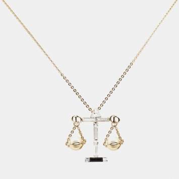 Pre Owned Dior Tell Me Dior Libra Faux Pearl Crystal Gold Tone Pendant Necklace