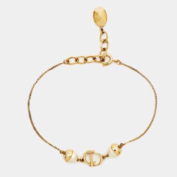 Pre Owned Dior Mise En Dior Faux Pearl Gold Tone Bracelet