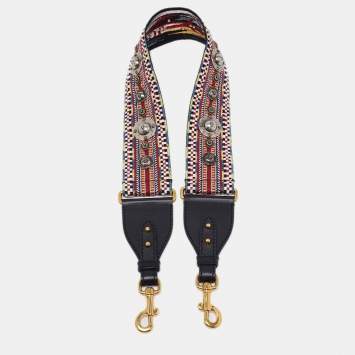 Pre Owned Dior Multicolor Fabric and Leather Studded Bohemian Inspired Shoulder Strap