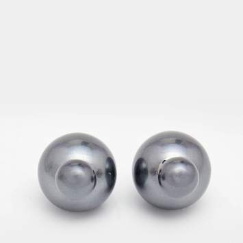 Pre Owned Dior Tribales Grey Faux Pearl Silver Tone Stud Earrings