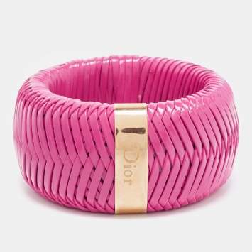 Pre Owned Dior Pink Leather Gold Tone Bracelet