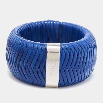 Pre Owned Dior Leather Silver Tone Extra Wide Bracelet