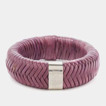 Pre Owned Dior Leather Silver Tone Wide Bracelet