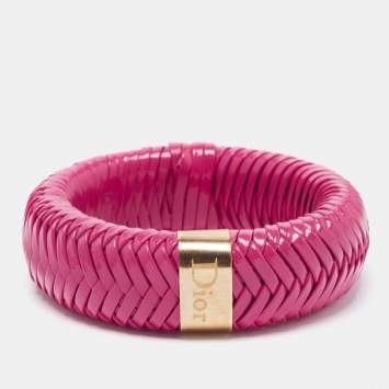 Pre Owned Dior Leather Gold Tone Wide Bracelet