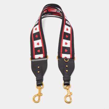 Pre Owned Dior Black/Red Embroidered Canvas and Leather Dioramoour Shoulder Bag Strap
