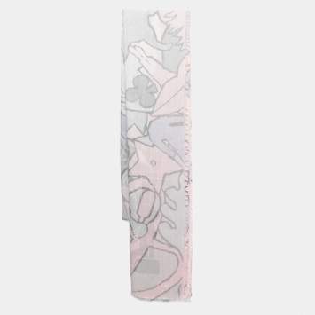 Pre Owned Dior Pastel Pink Printed  Silk & Wool Jacquard  Scarf