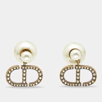 Pre Owned Dior CD Tribales Crystals Faux Pearl Earrings