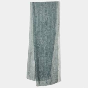 Pre Owned Christian Dior Grey Printed Silk Scarf