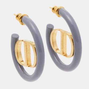 Pre Owned Dior 30 Montaigne Enamel Gold Tone Hoop Earrings