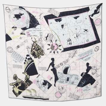 Pre Owned Christian Dior Pink Printed Silk Square Scarf