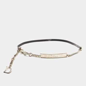 Pre Owned Dior Black Patent Leather Crystals Clasp Logo Waist Belt  