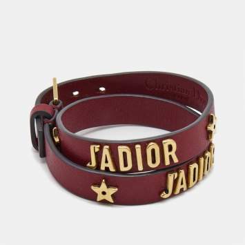 Pre Owned Dior J'Adior Leather Double Wrap Gold Tone Bracelet
