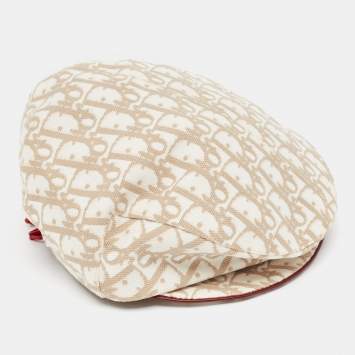 Pre Owned Dior Vintage Beige Diorissimo Cotton Charms Embellished Paper Boy Beret Hat