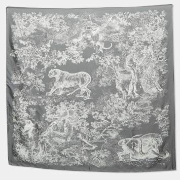 Pre Owned Dior Grey Silk Foulard Toile De Jouy Scarf
