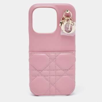 Pre Owned Dior Pink Cannage Leather Lady Dior iPhone 14 Pro Case