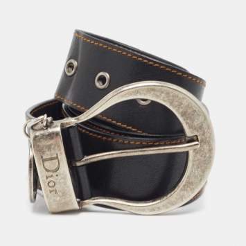 Pre Owned Christian Dior Black Leather Gaucho Belt 85CM