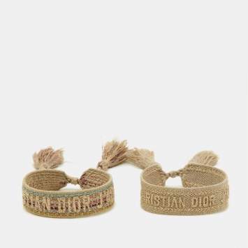 Pre Owned Dior J'Adior Beige Woven Fabric Set of 2 Bracelets