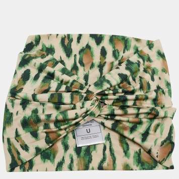 Pre Owned Dior Vintage Beige/Green Leopard Print Nylon Head Band One Size