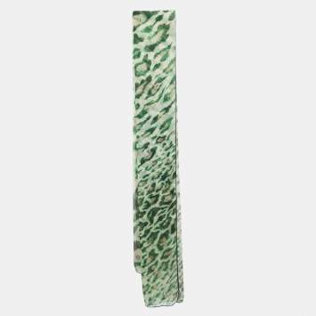 Pre Owned Dior Green Leopard Print Silk Scarf