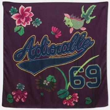 Pre Owned Dior Vintage Purple Print Silk Blend Square Scarf 