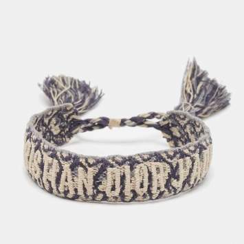 Pre Owned Dior Navy Blue J'Adior Embroidered Adjustable Bracelet
