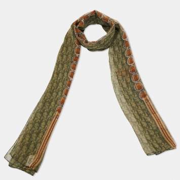 Pre Owned Dior Green Oblique Chain Print Silk Stole