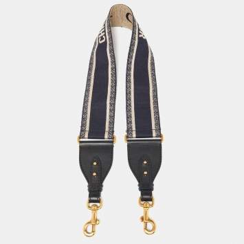 Pre Owned Dior Blue Canvas and Leather Studded Saddle Shoulder Bag Strap