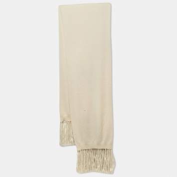 Pre Owned Dior Cream Cashmere Fringe Shawl