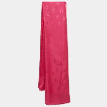 Pre Owned Dior Pink So Dior Jacquard Silk & Wool Shawl