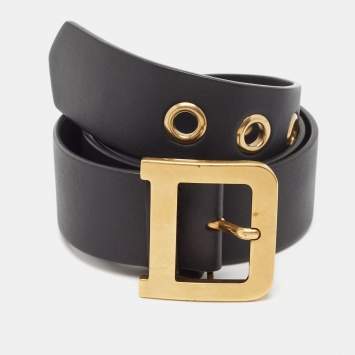 Pre Owned Dior Black Leather Diorquake Buckle Belt 75CM